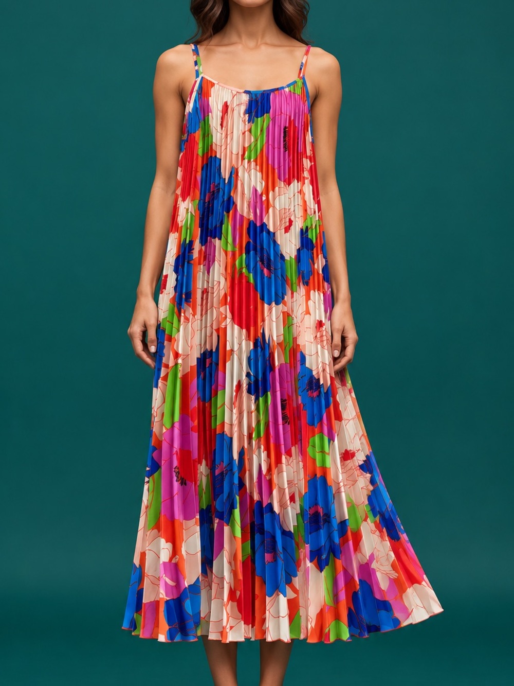 Sam Edelman Multicolor Pleated Plissé Floral Midi Dress